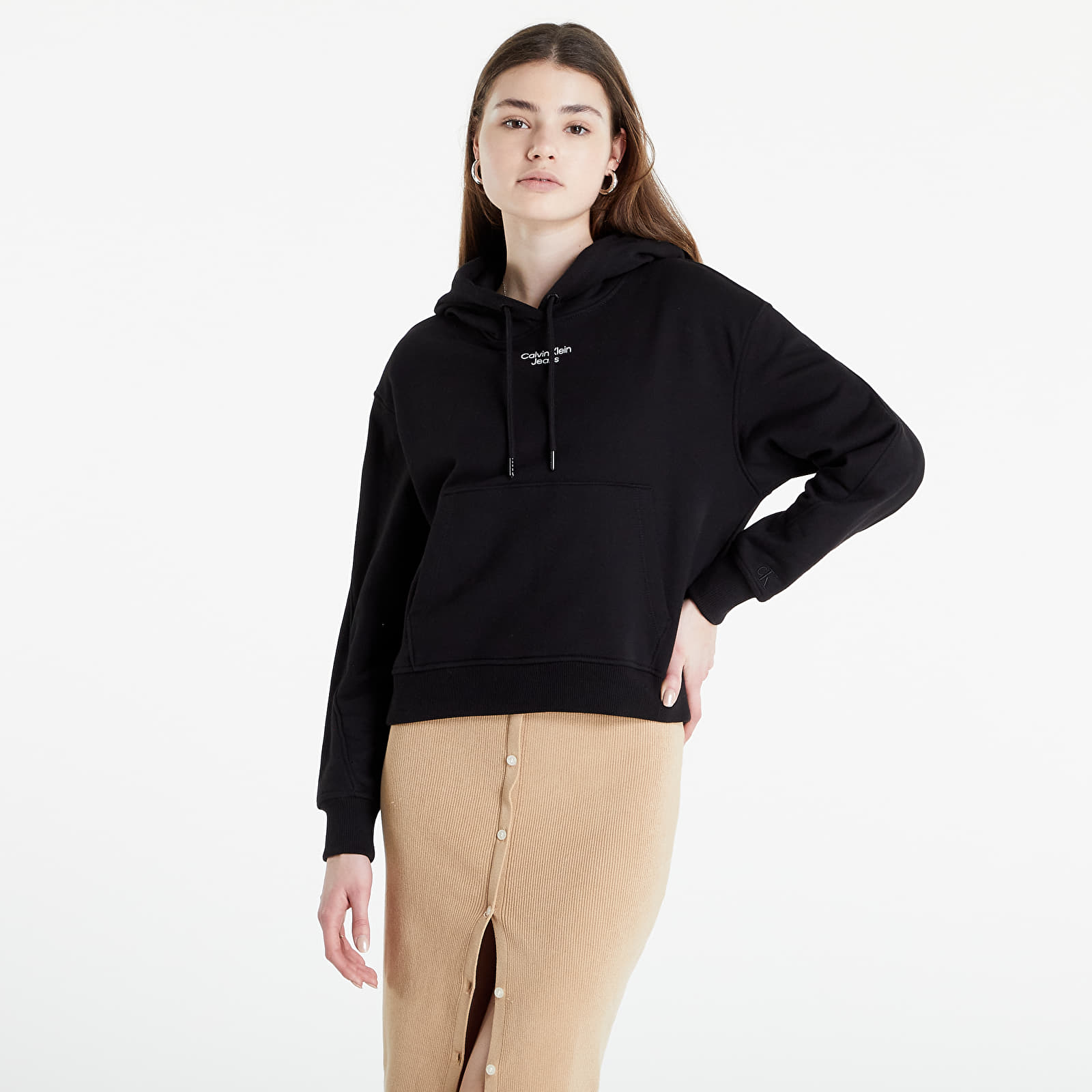 Calvin klein cropped best sale logo hoodie