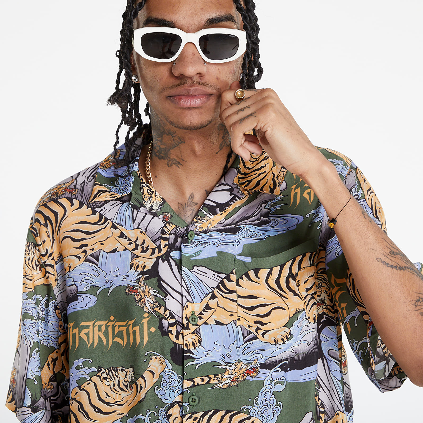 Hemden Maharishi Water Tiger Camp Collar Shirt Olive