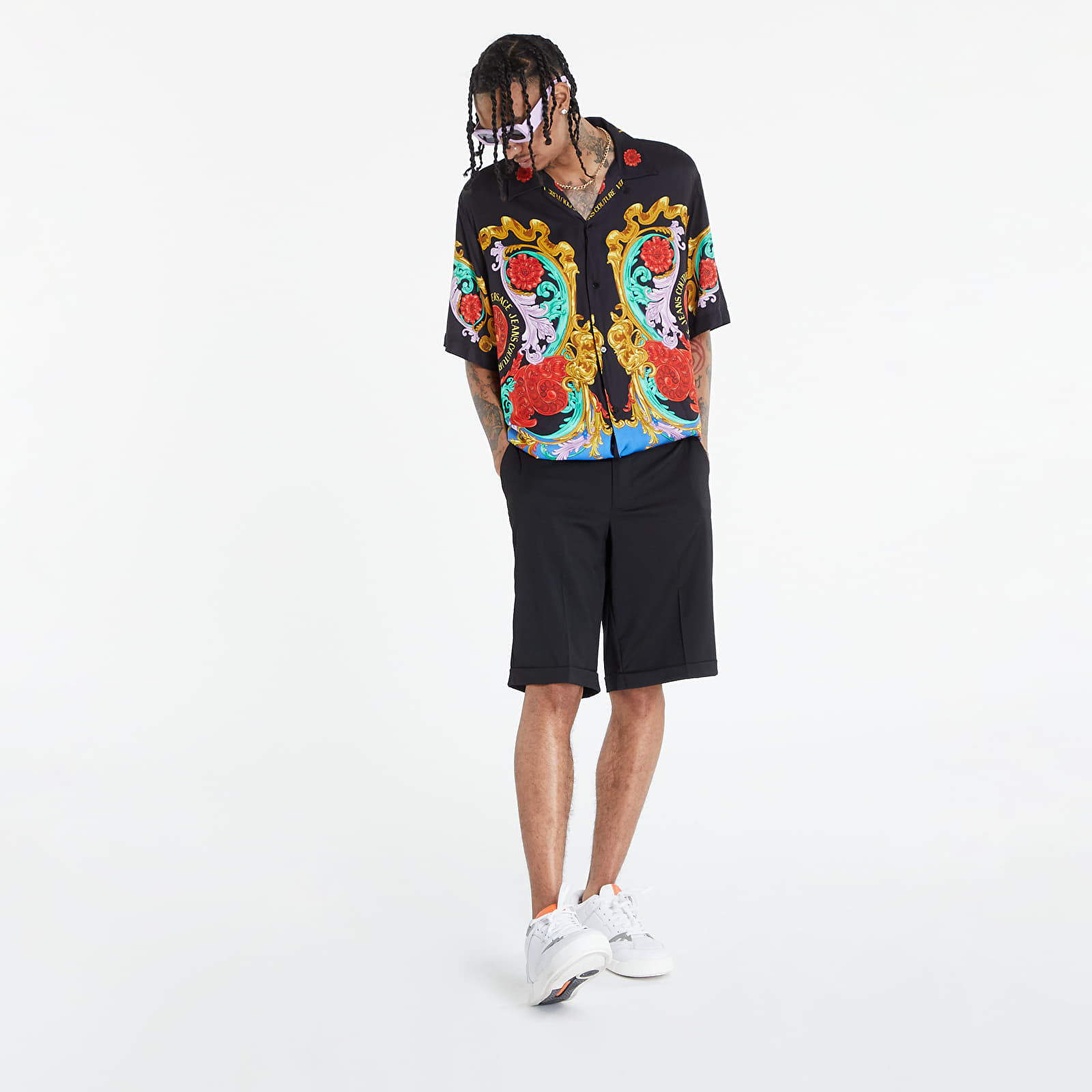 Košele Versace Jeans Couture Twill Vi Panel Print Sun Flower Garland Shirt Black/ Gold