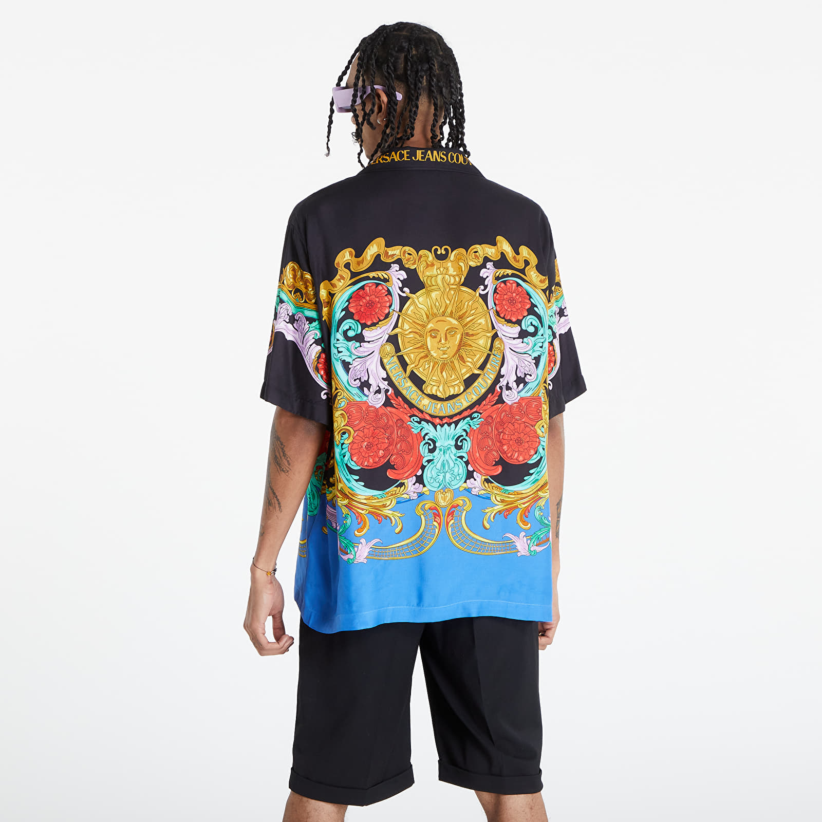 Košele Versace Jeans Couture Twill Vi Panel Print Sun Flower Garland Shirt Black/ Gold