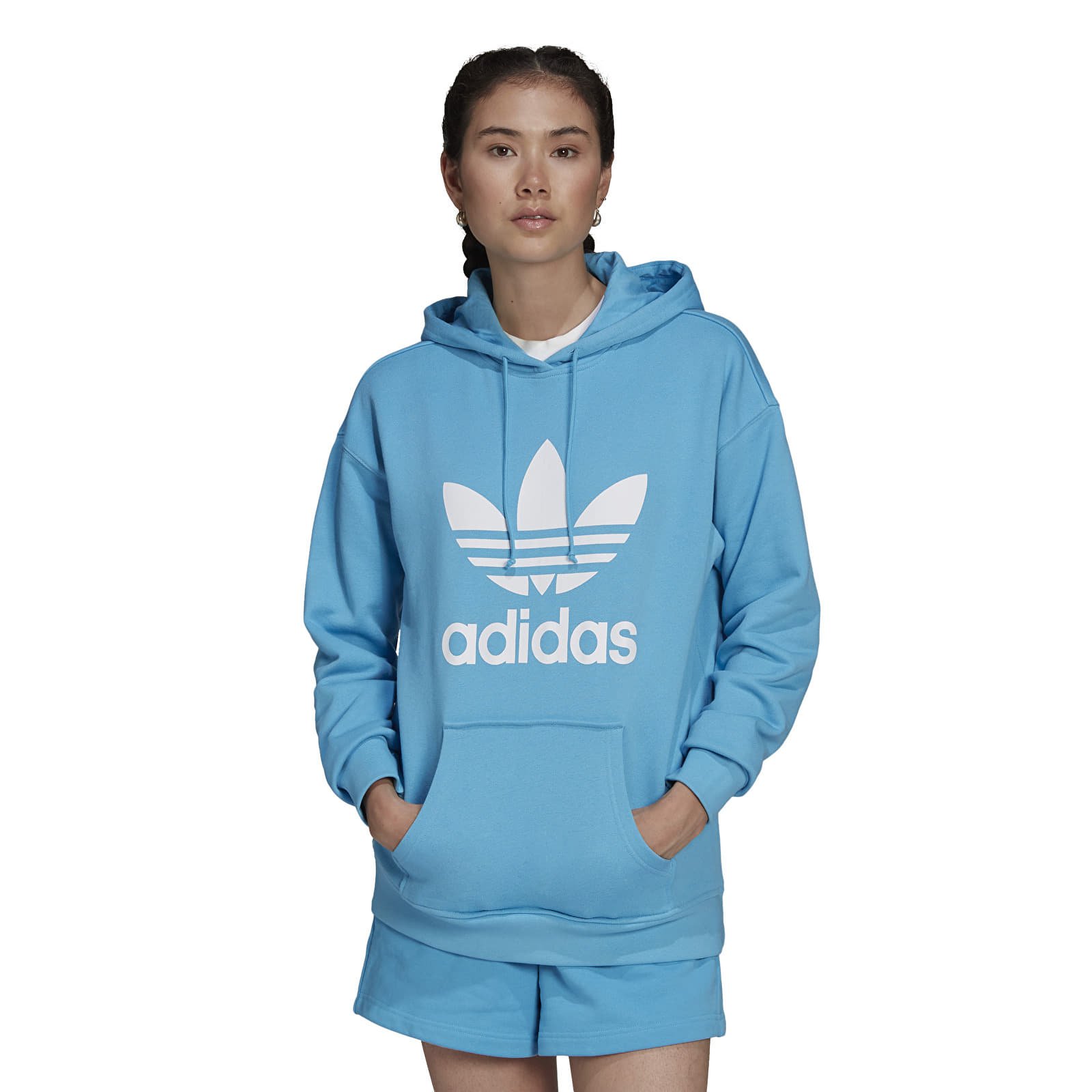 Adidas originals light blue trefoil hoodie womens size small