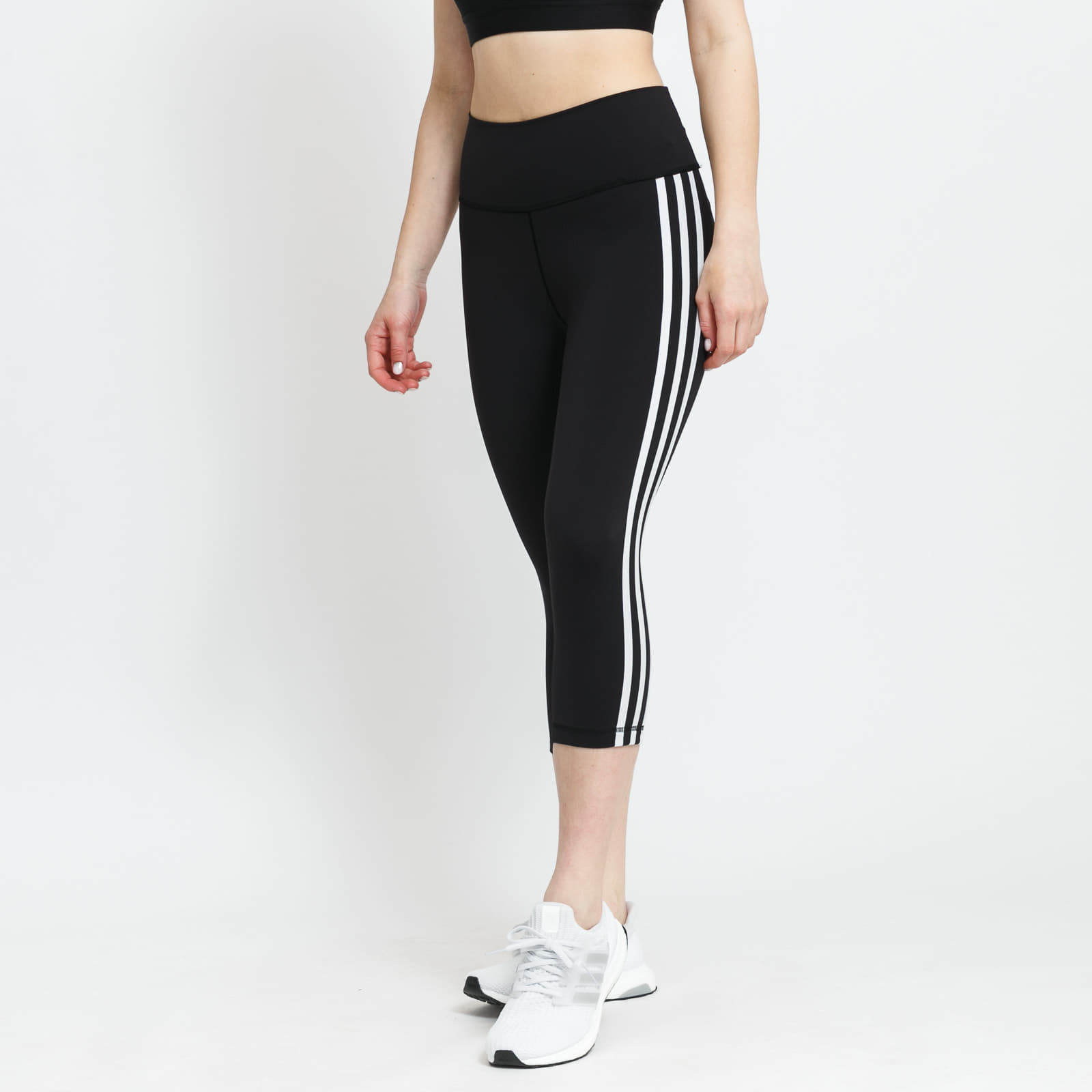 Black-White adidas Womens Believe This 2.0 3-Stripes 3/4 Leggings