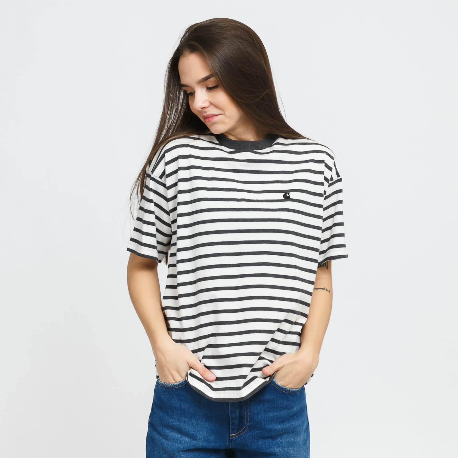 T shirts Carhartt WIP W SS Robie Tee White Melange Dark Gray Footshop