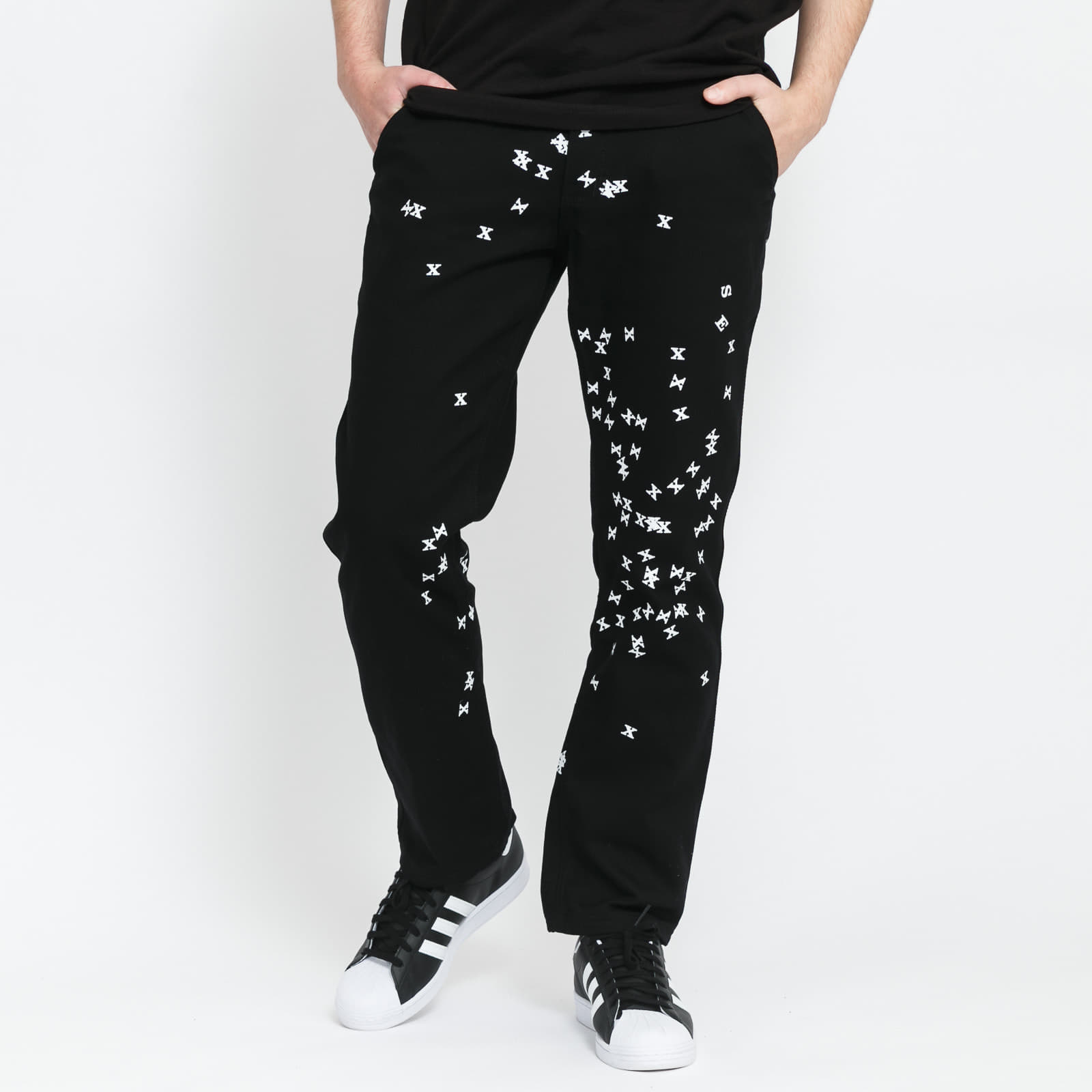 Pants and jeans PLEASURES Vomit Printed Trousers Blk Footshop