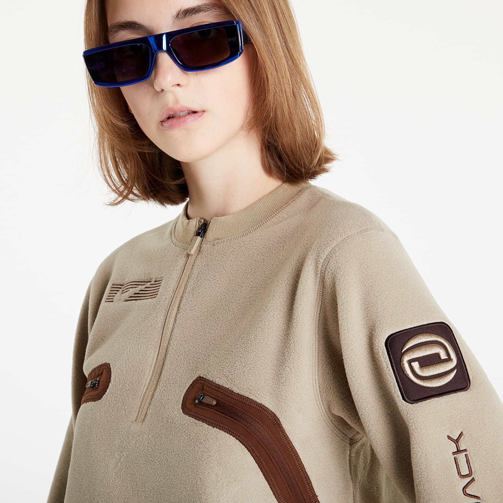 Mikiny Nike x CACT.US CORP Women's Pullover Crew Sweatshirt Beige/ Dark Brown