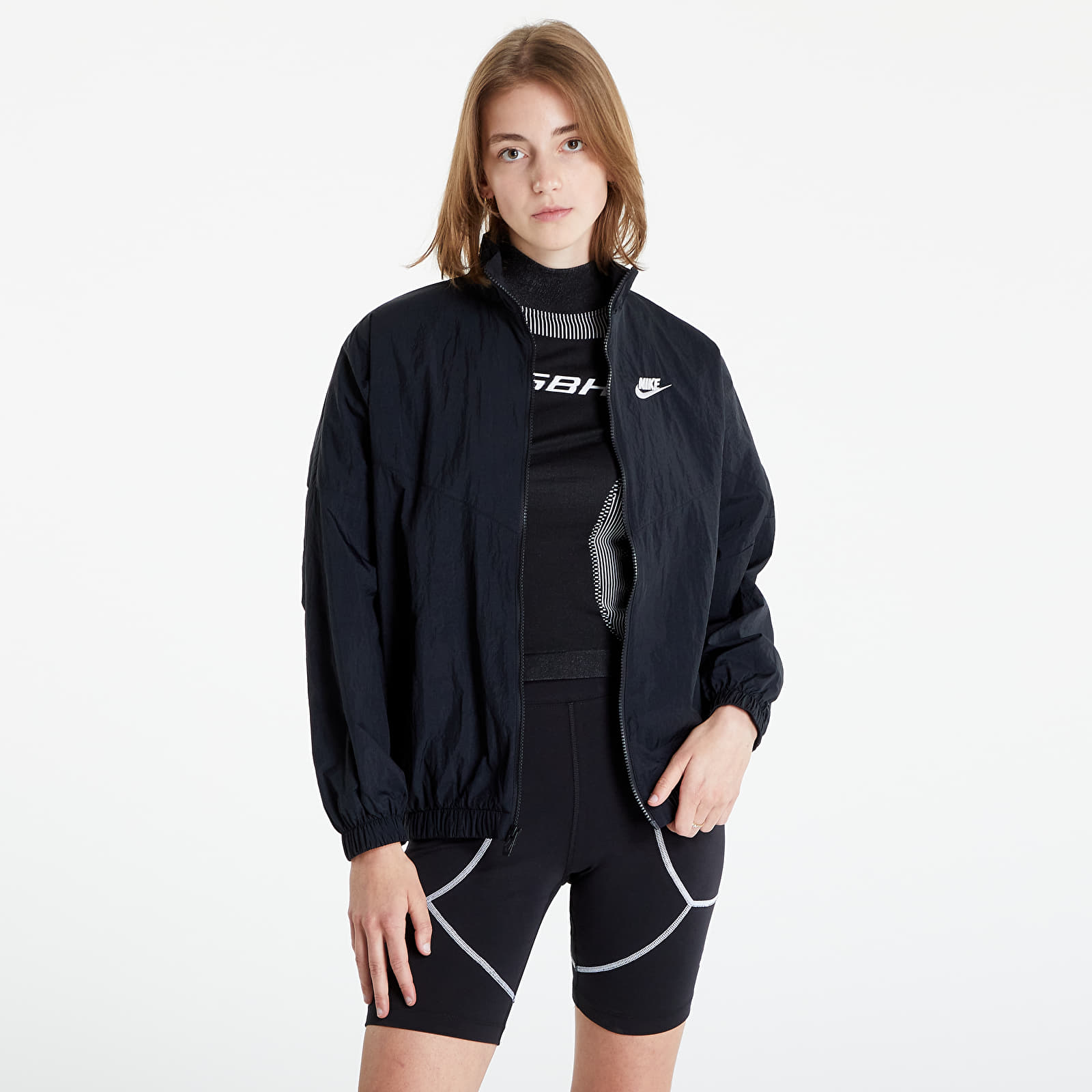 Bundy a kabáty Nike NSW Essential Wr Woven Jacket Black/ Black/ White