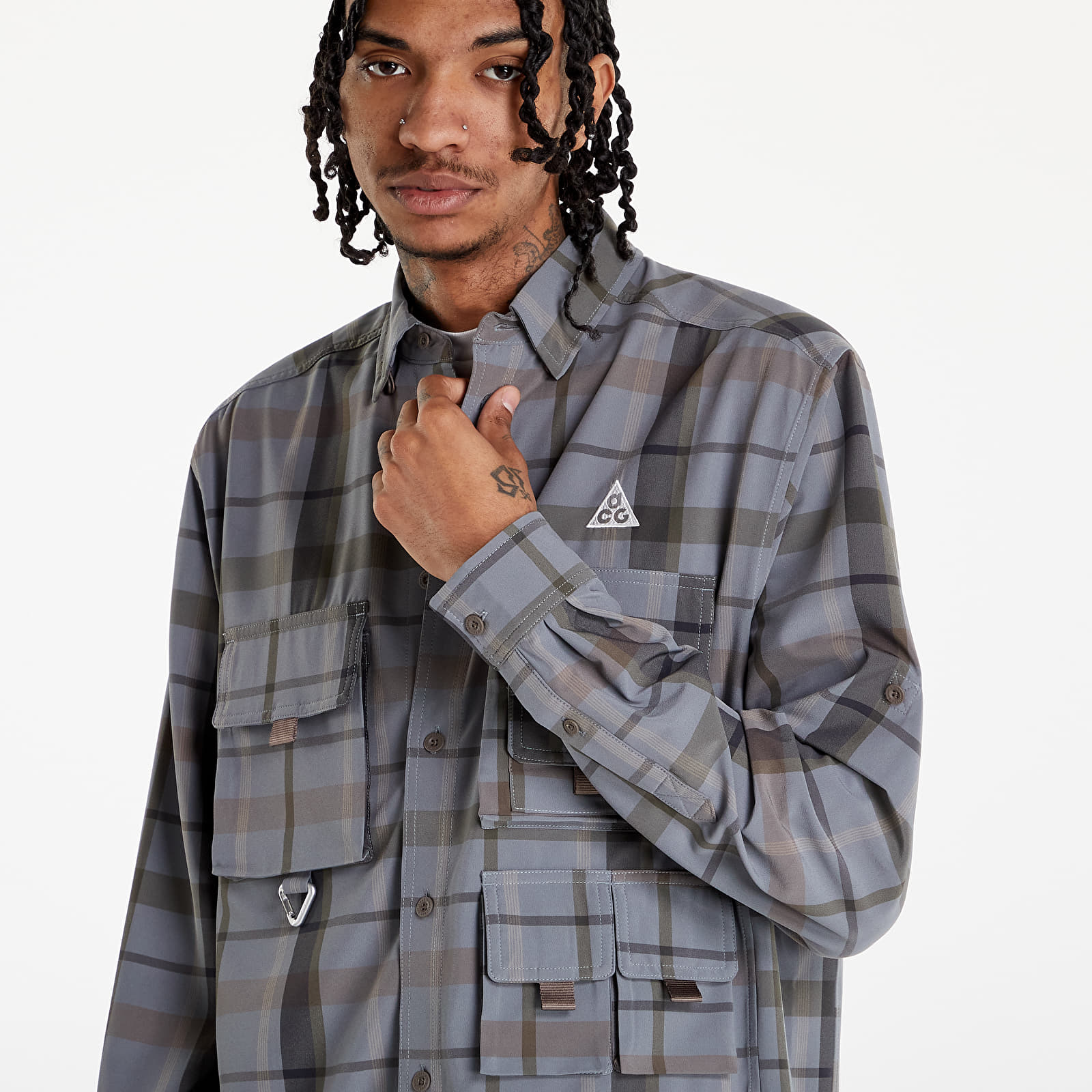 Košile Nike ACG Dri-FIT UV 'Devastation Trail' Men´s Checked Top Smoke Grey/ Ironstone/ Summit White