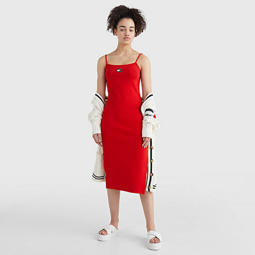 Dress Tommy Jeans Strappy Badge Rib Midi Dress Deep Crimson Footshop