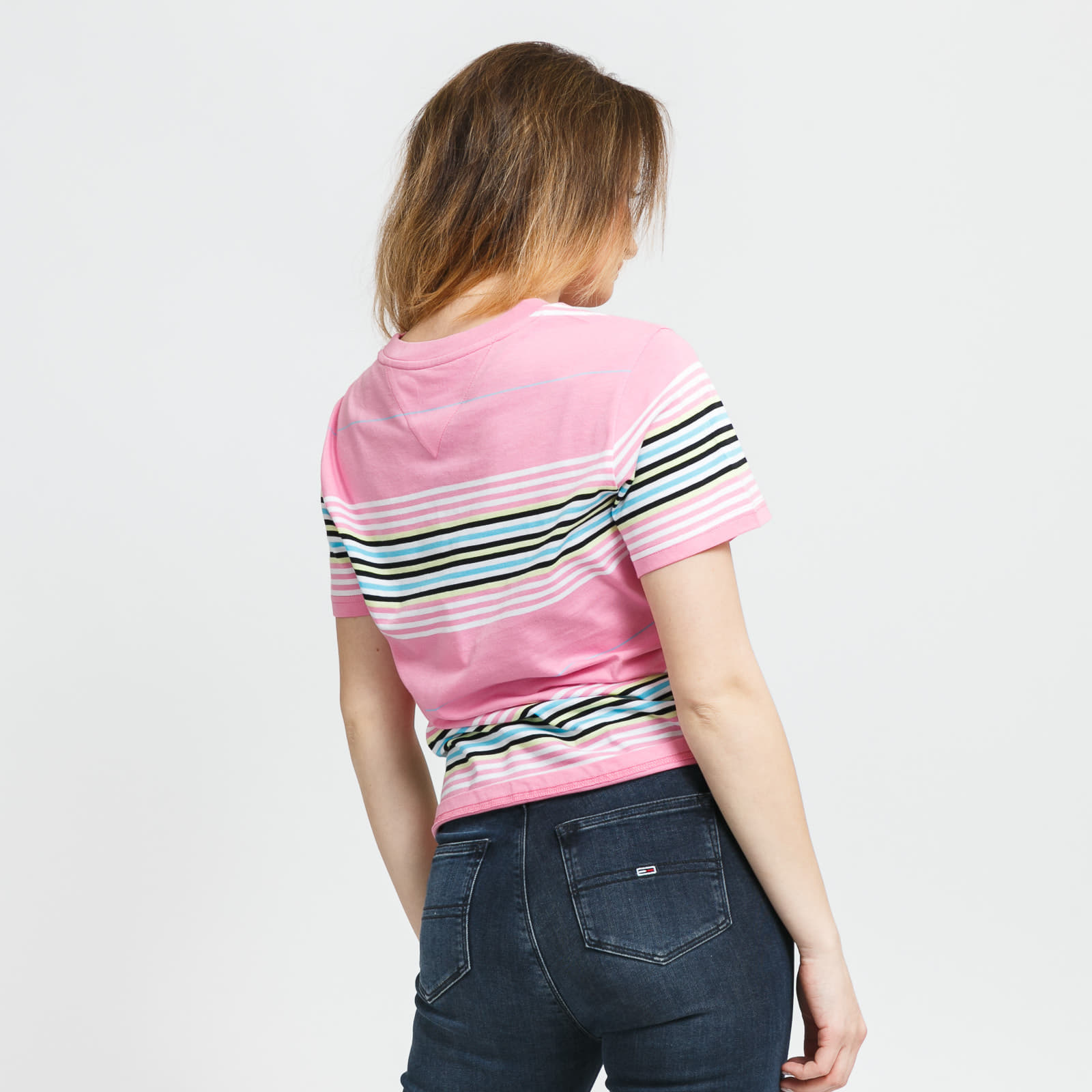 Marškinėliai TOMMY JEANS W Regular Center Badge Stripe Tee Pink/ White/ Black/ Yellow/ Blue