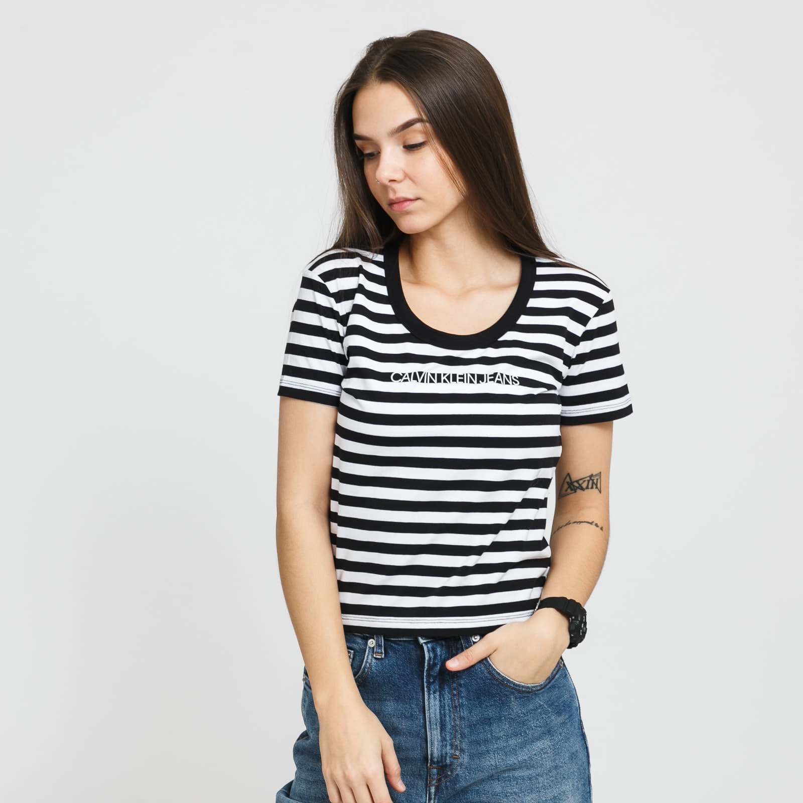 Majice T-shirt CALVIN KLEIN JEANS W Stripes Baby Tee Black/ White