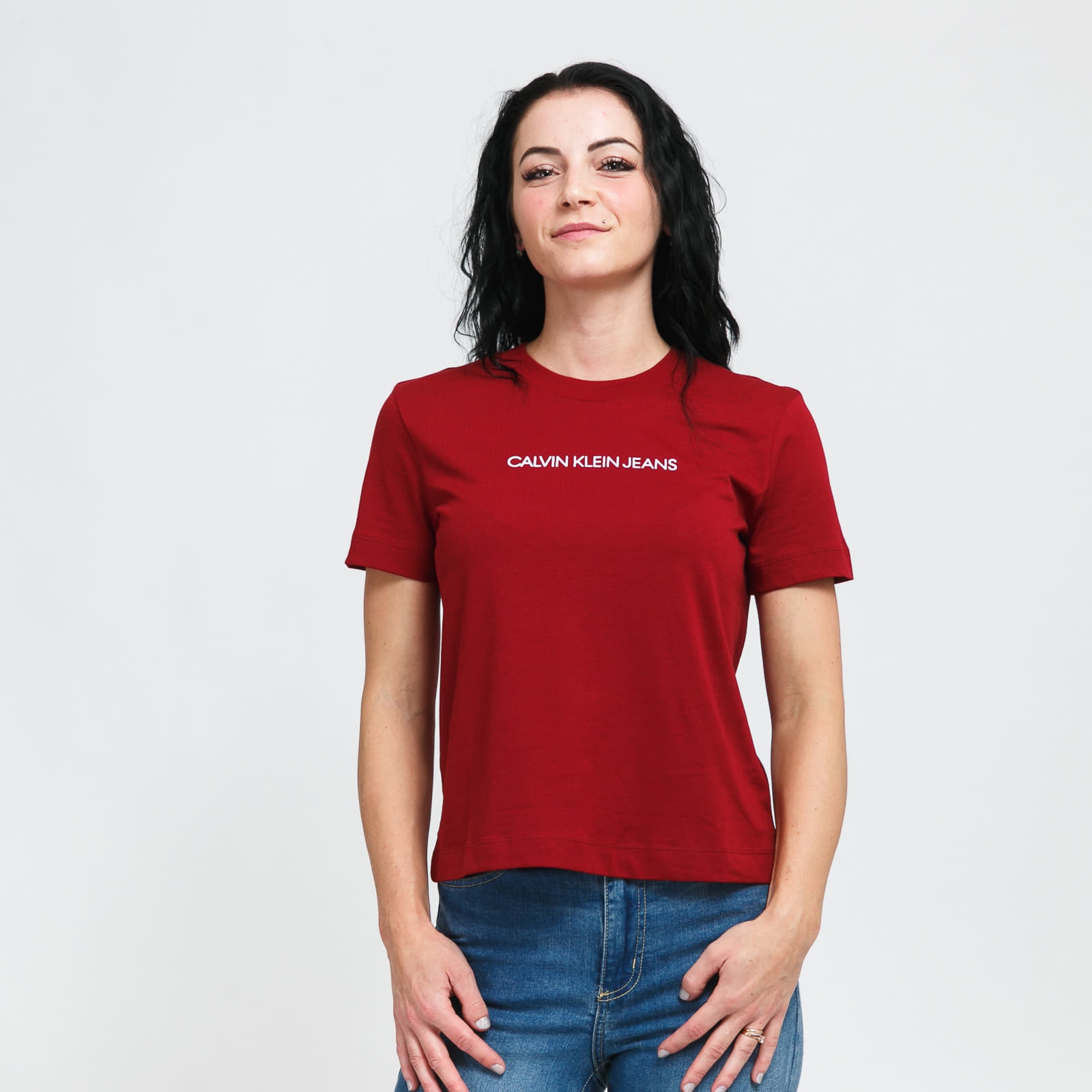 Calvin klein red 2025 t shirt womens