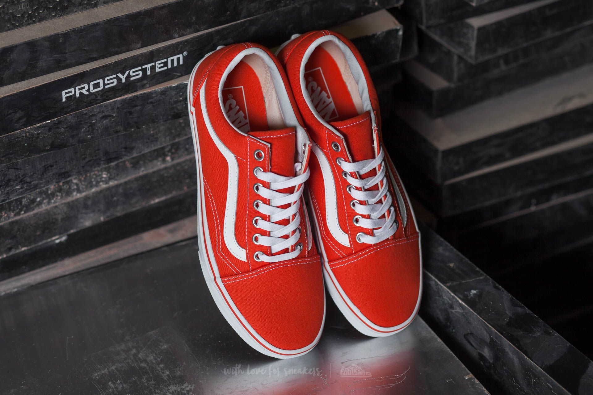 Red canvas old skool vans clearance