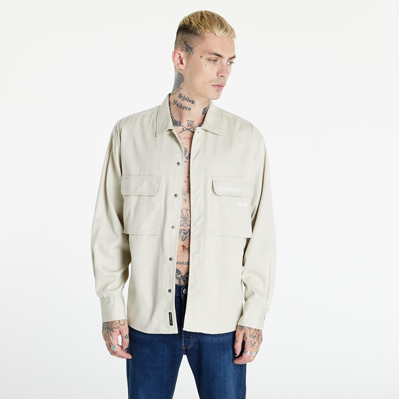 Cămăși Calvin Klein Jeans Disrupted Logo Overshirt Eggshell