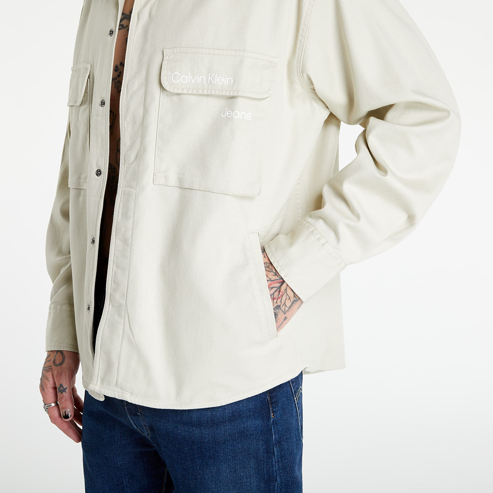 Cămăși Calvin Klein Jeans Disrupted Logo Overshirt Eggshell