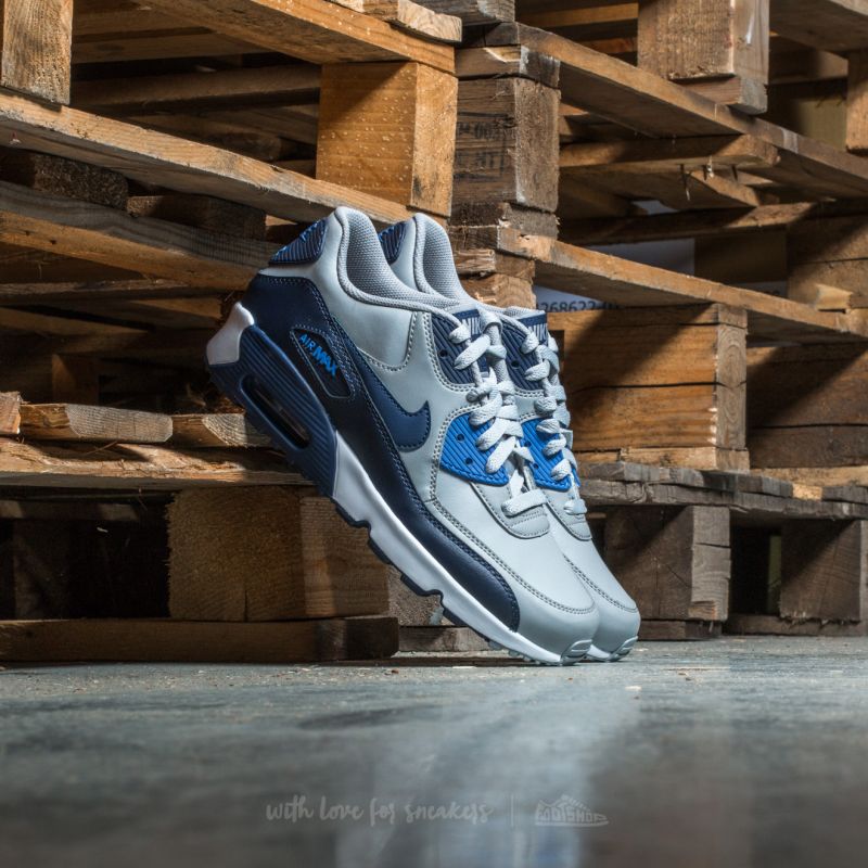 Women's shoes Nike Air Max 90 Leather (GS) Wolf Grey/ Binary Blue
