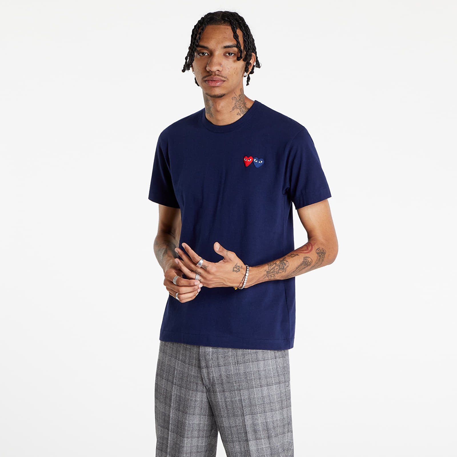 T-shirts Comme des Garçons PLAY Double Heart Tee Blue (AZT226 blue