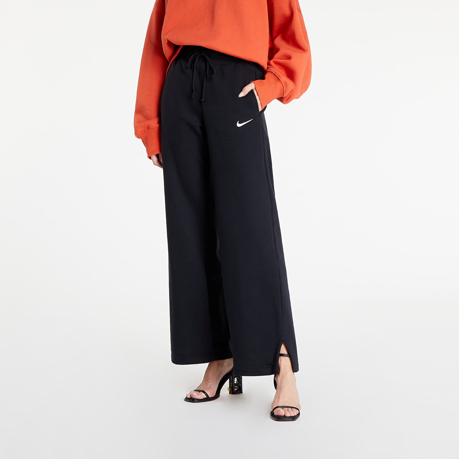 Džíny a kalhoty Nike Sportswear Phoenix Fleece Women's High-Waisted Wide-Leg Sweatpants Black/ Sail