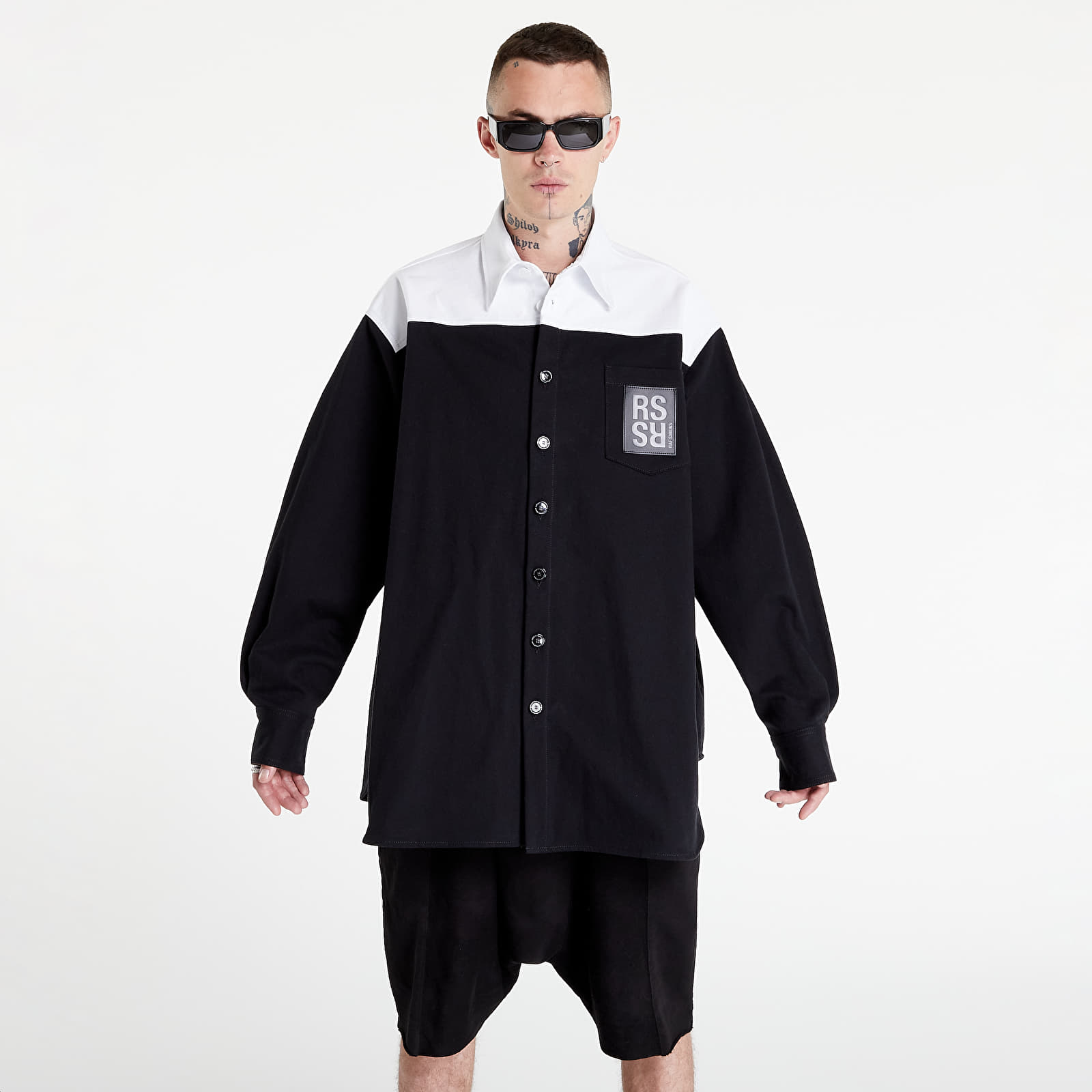 Shirts Raf Simons Oversized Bicolor Denim Shirt With R Pin