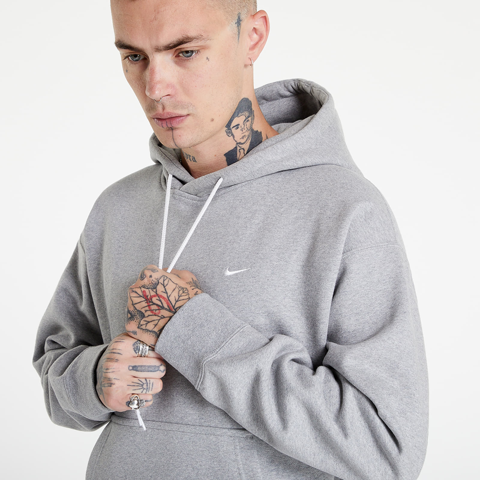 Nike - nrg soloswoosh hoodie fleece dk grey heather/ white