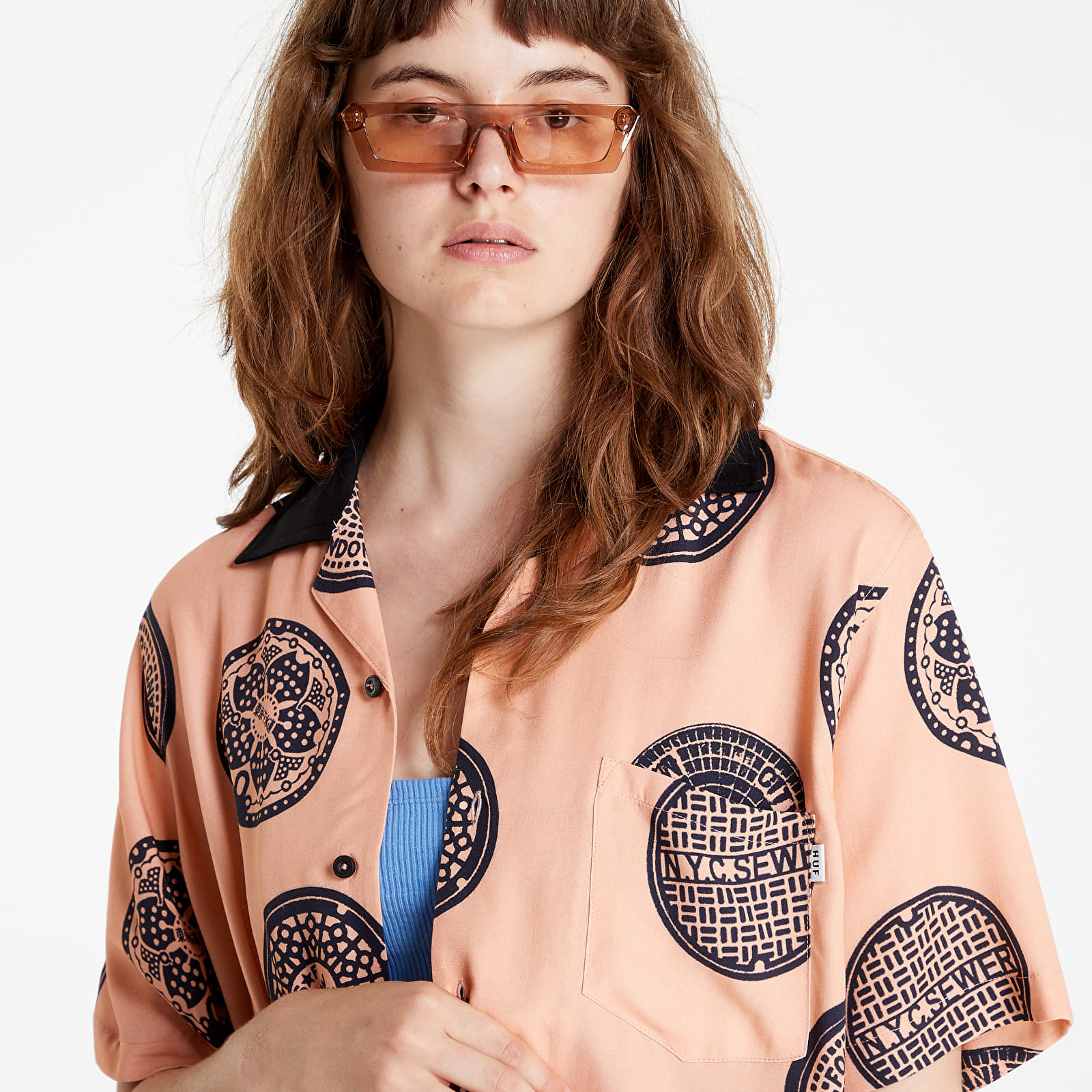 Shirts HUF Drain Cover Woven Top Blush