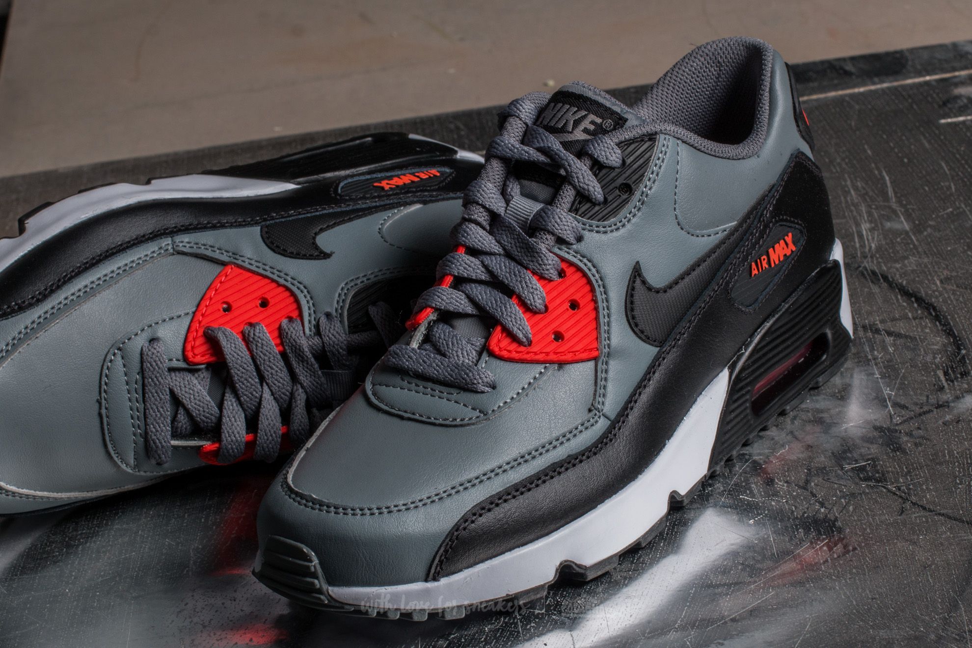 Women's shoes Nike Air Max 90 Leather (GS) Cool Grey/ Black-Max Orange