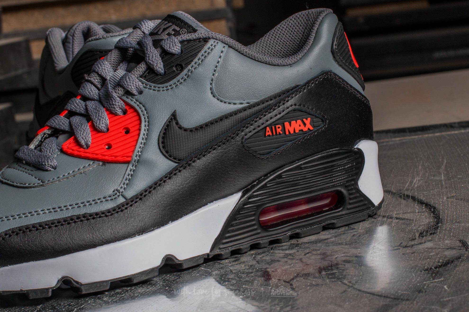 Women's shoes Nike Air Max 90 Leather (GS) Cool Grey/ Black-Max Orange