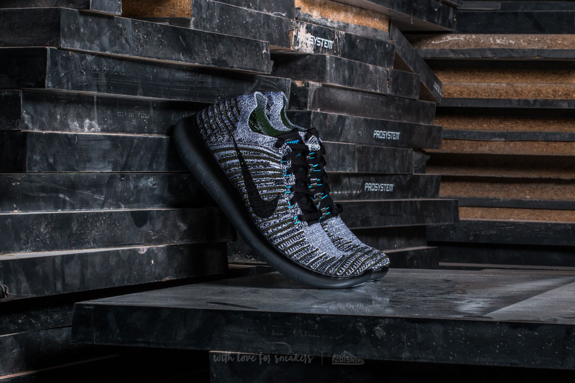 Men s shoes Nike Free Run Flyknit Cargo Khaki Black Blue Glow Footshop