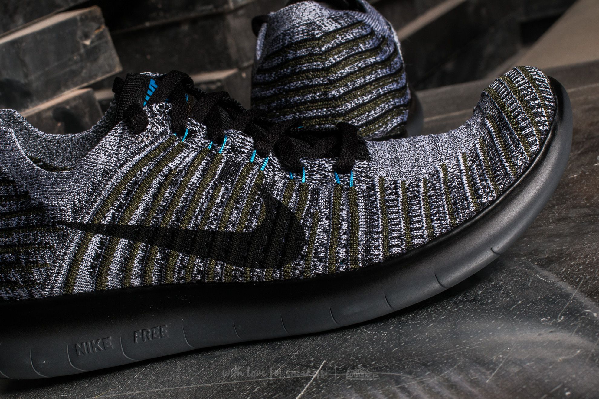 Men s shoes Nike Free Run Flyknit Cargo Khaki Black Blue Glow Footshop