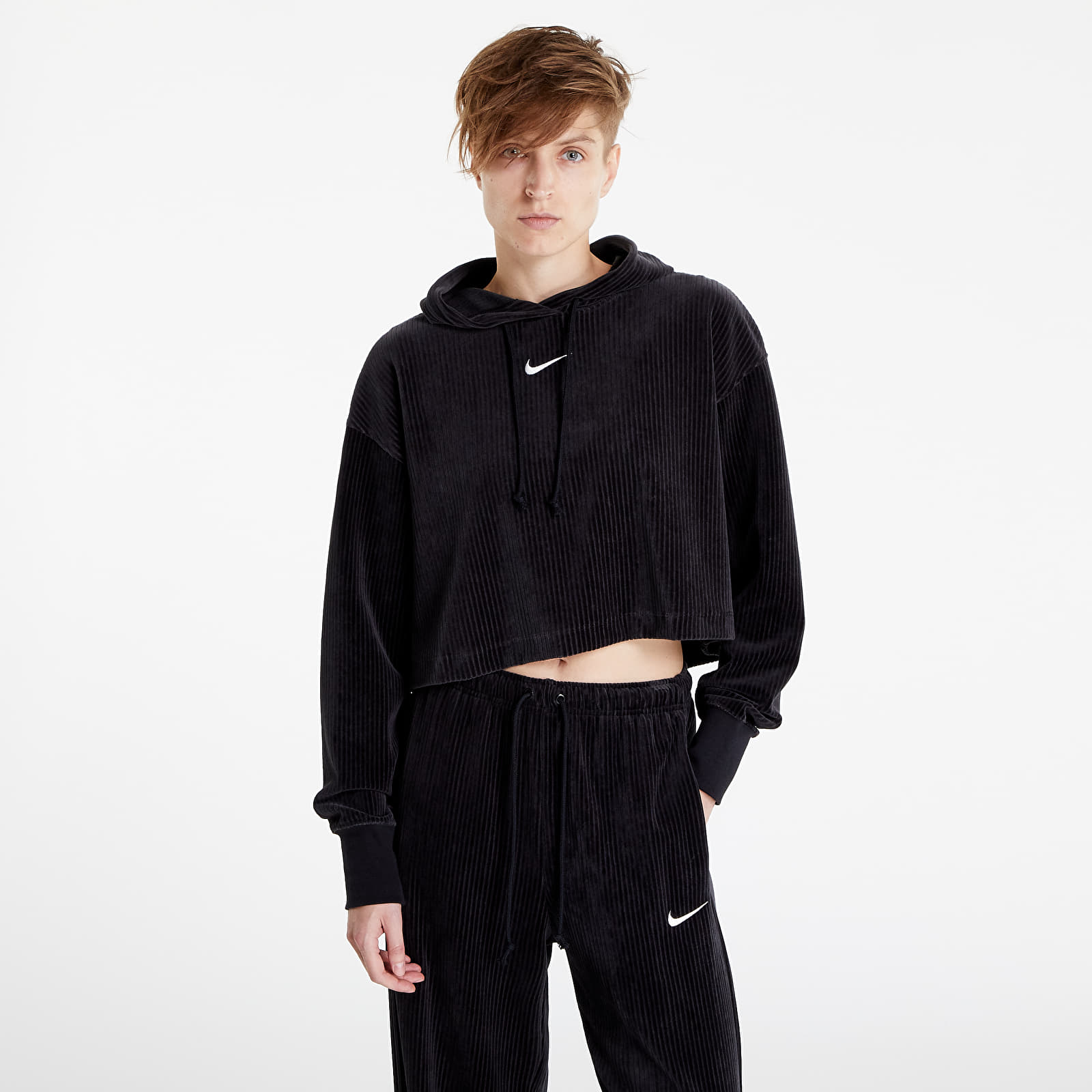 Hoodies and sweatshirts  Nike Sportswear Women's Velour Cropped Pullover Hoodie Black/ Sail
