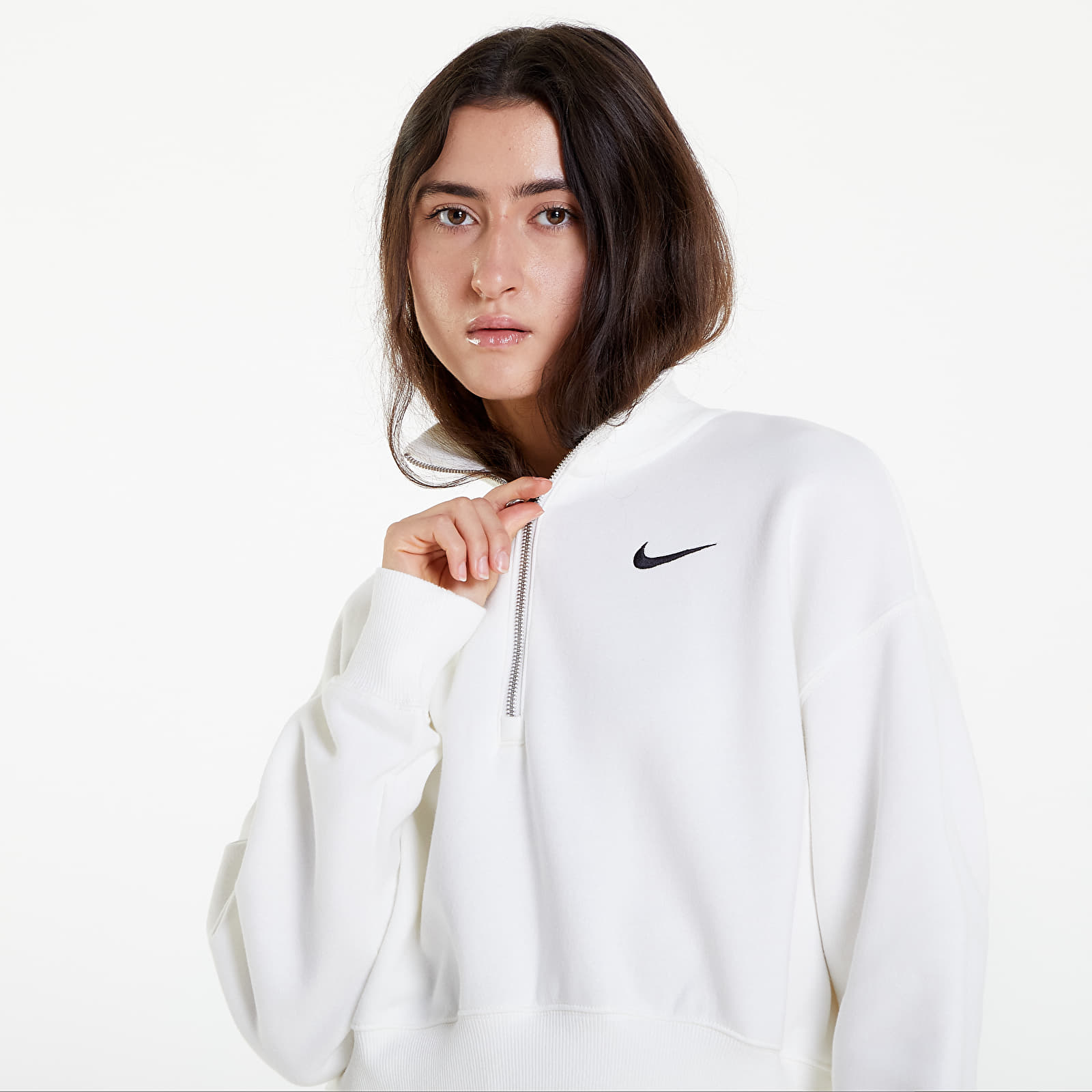 Hoodies and sweatshirts Nike Sportswear Phoenix Fleece Women s 1 2 Zip Oversized Crop Sweatshirt Sail Black Footshop