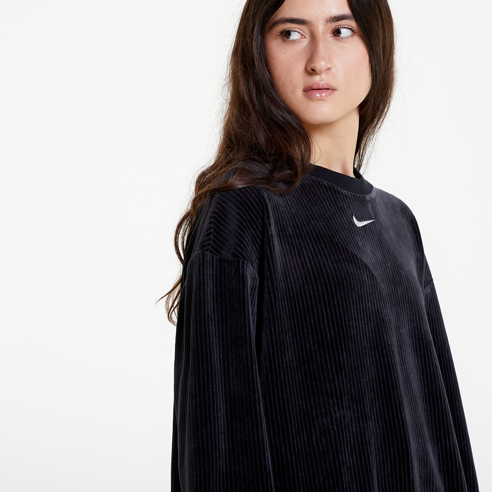 Vestido Nike Sportswear Women's Velour Long Sleeve Crew Dress Black/ Sail