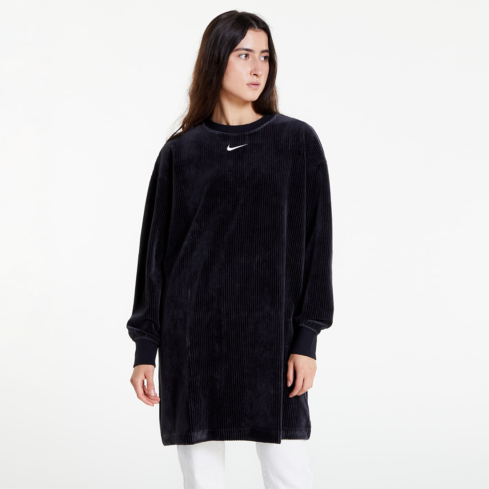 Vestido Nike Sportswear Women's Velour Long Sleeve Crew Dress Black/ Sail