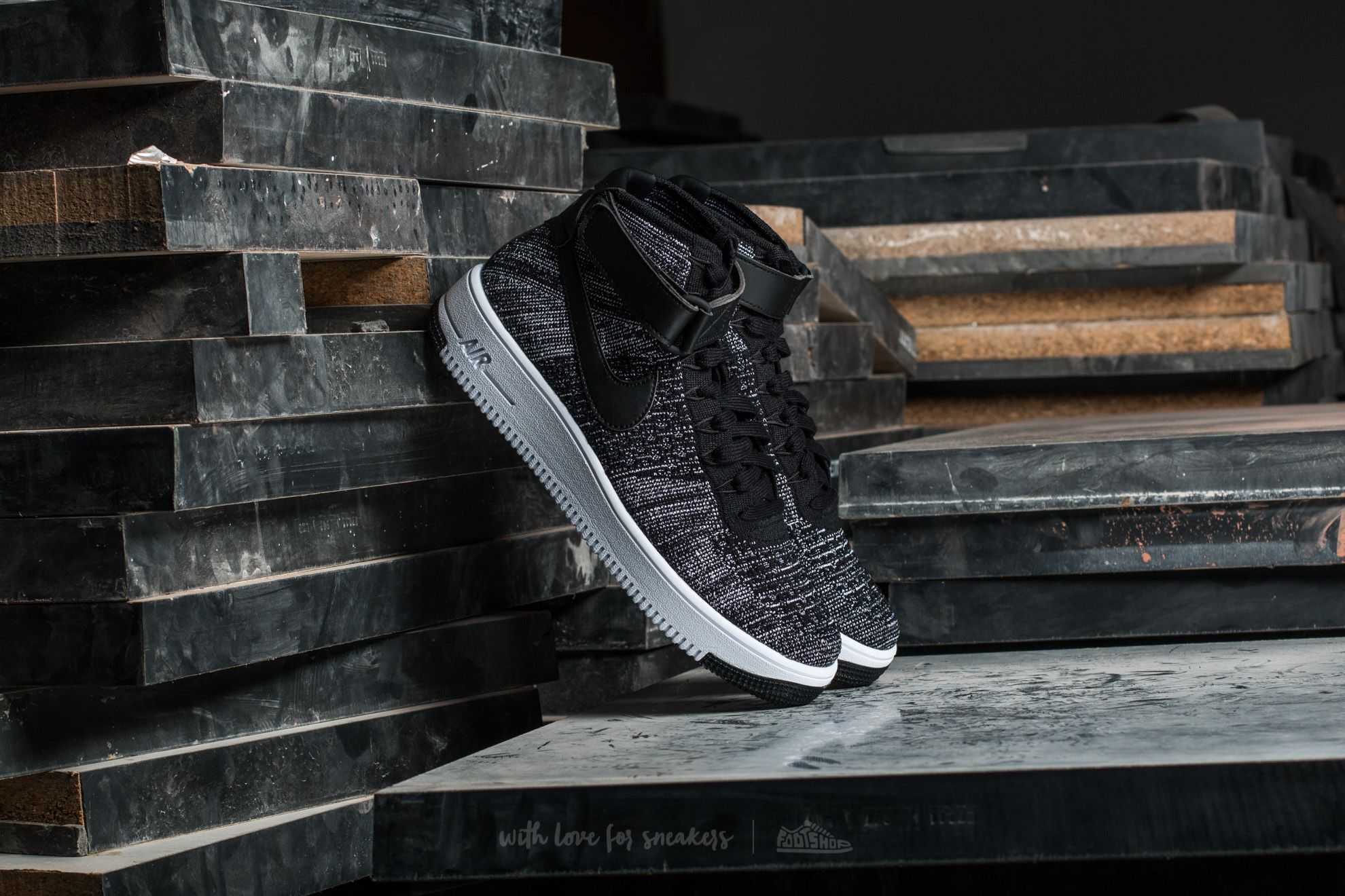 Men s shoes Nike AF1 Ultra Flyknit Mid Black Black White Footshop