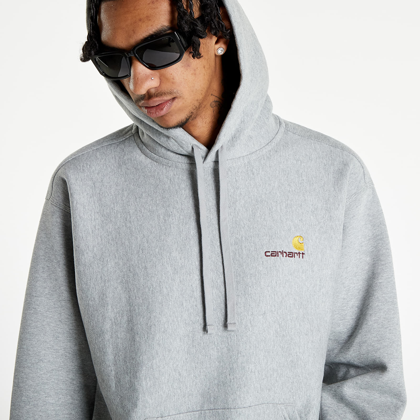 Carhartt wip hooded american script sweat hotsell ash heathe