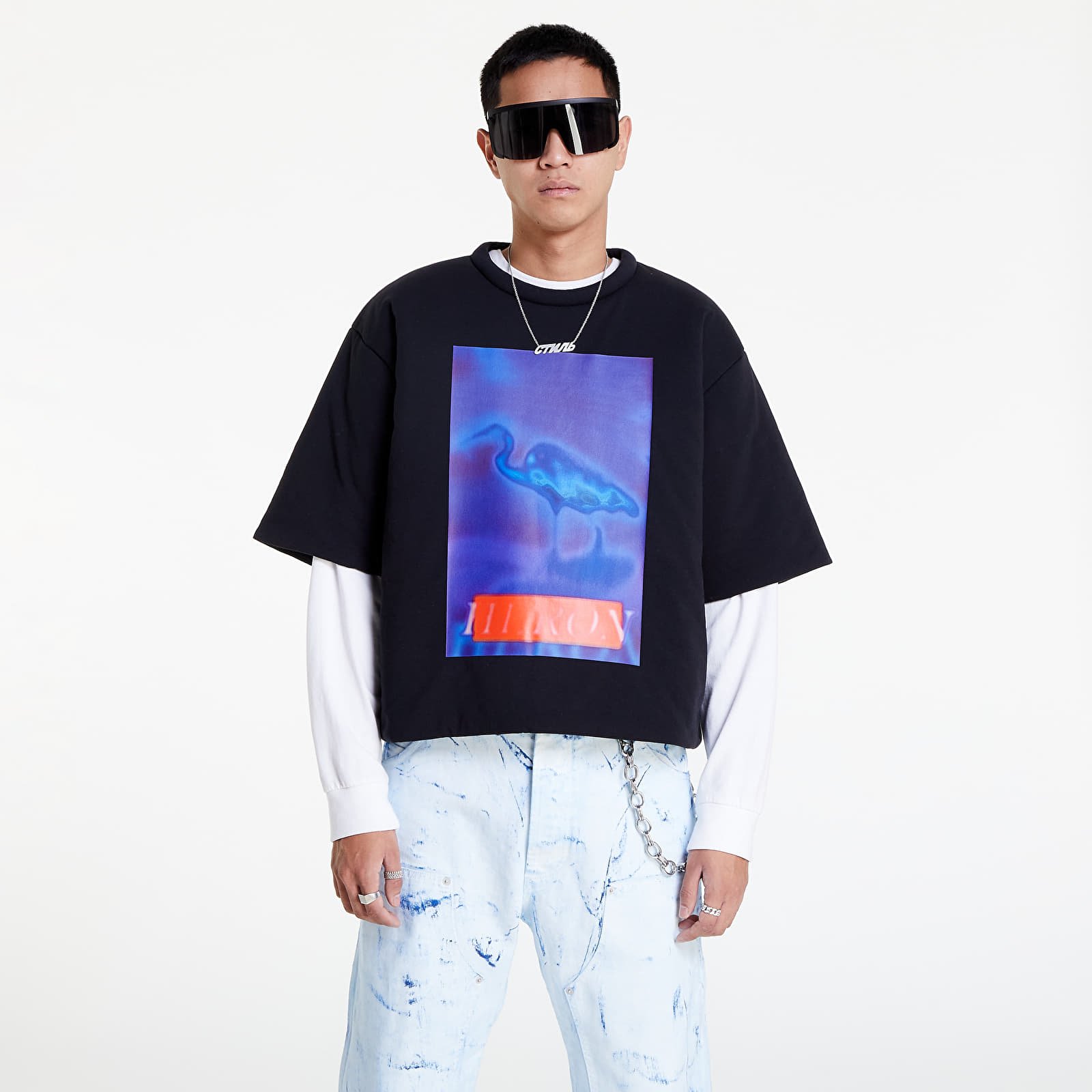Koszulki HERON PRESTON Heron Censored Padded Ss Tee Black/ Navy Blue