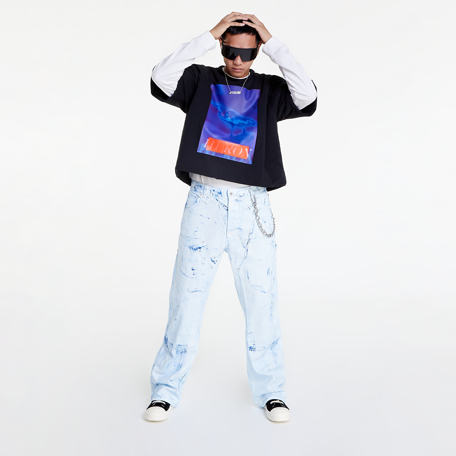 Koszulki HERON PRESTON Heron Censored Padded Ss Tee Black/ Navy Blue