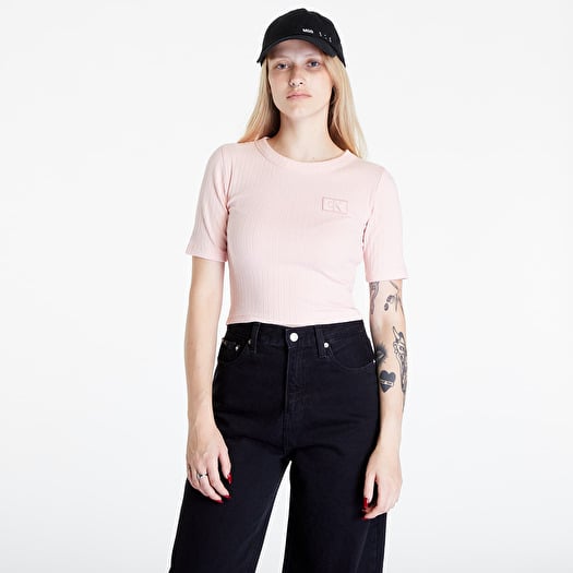 Maglietta Calvin Klein Jeans Badge Slim Rib Short Pink