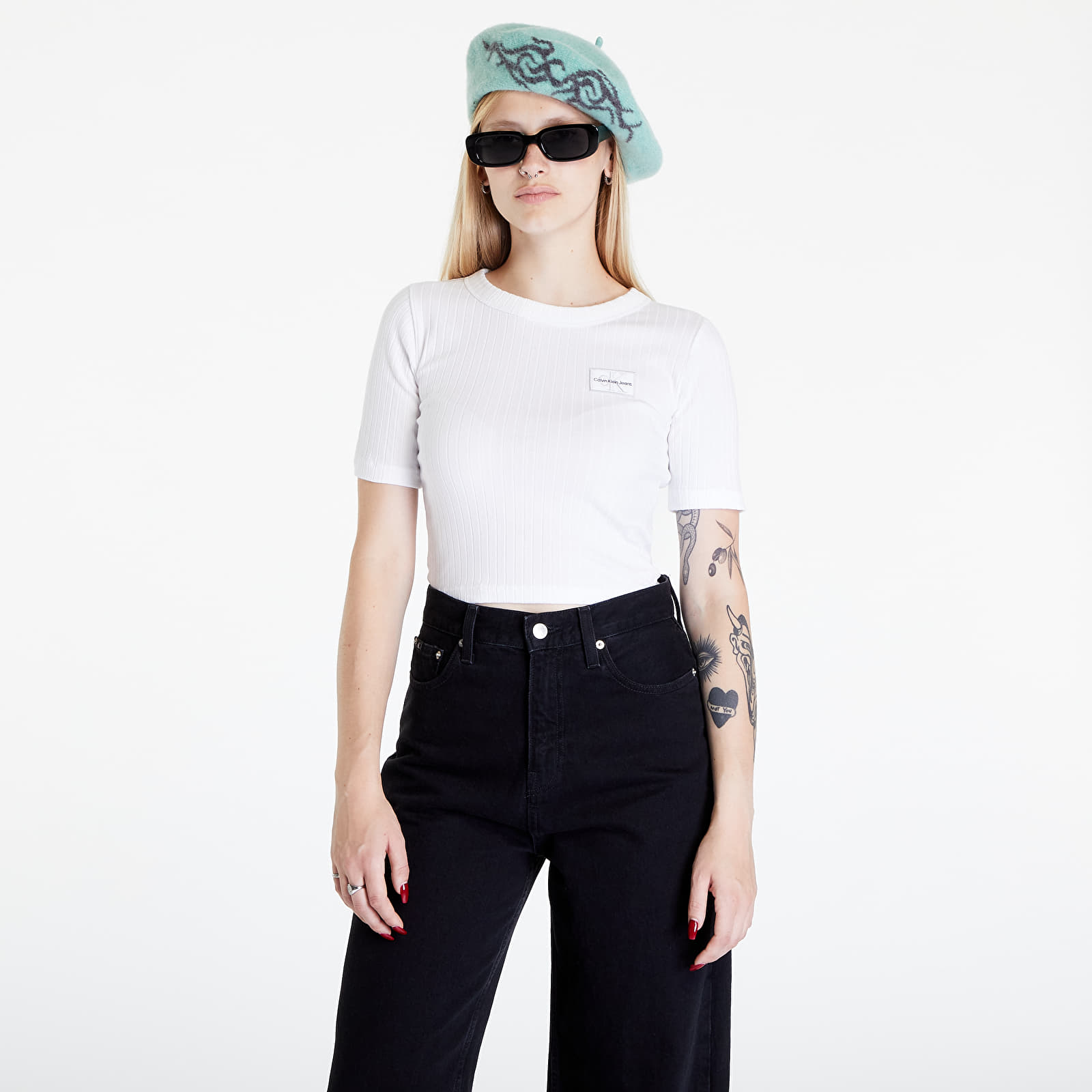 Magliette Calvin Klein Jeans Badge Slim Rib Short White