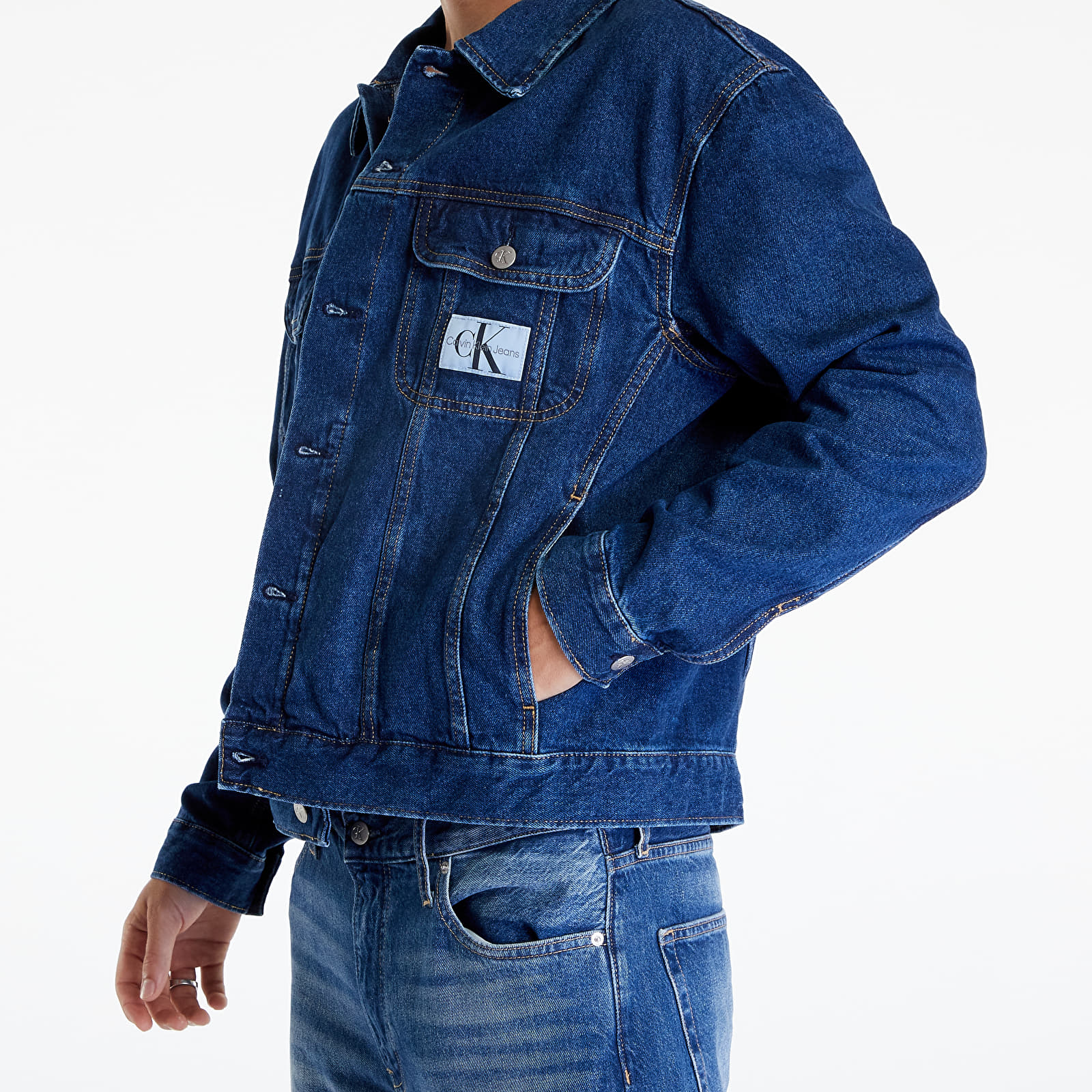 Calvin Klein Jeans fleece collar denim jacket washed black | ASOS