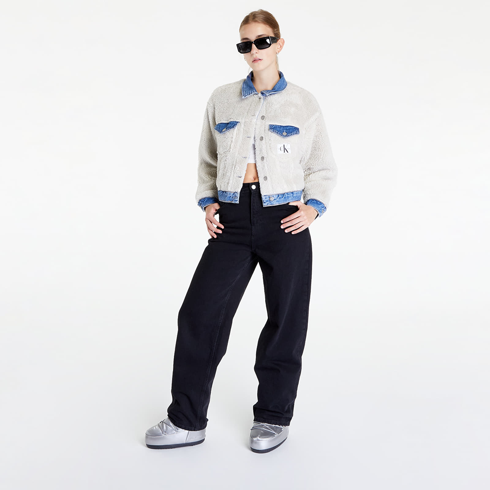 Bundy Calvin Klein Jeans Revsersible Crop Sherpa Denim Jacket Denim Light