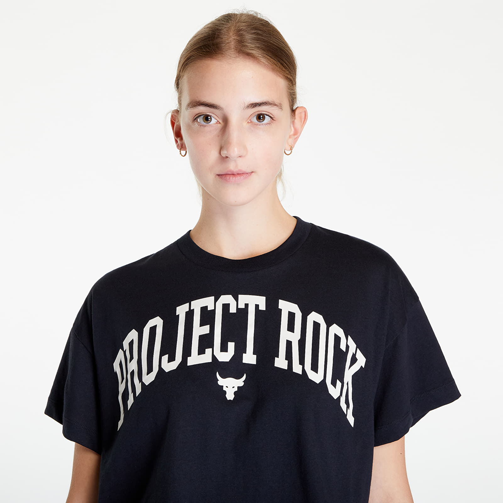 Tank Tops Under Armour Project Rock Short Sleeve Crop Black/ Summit White