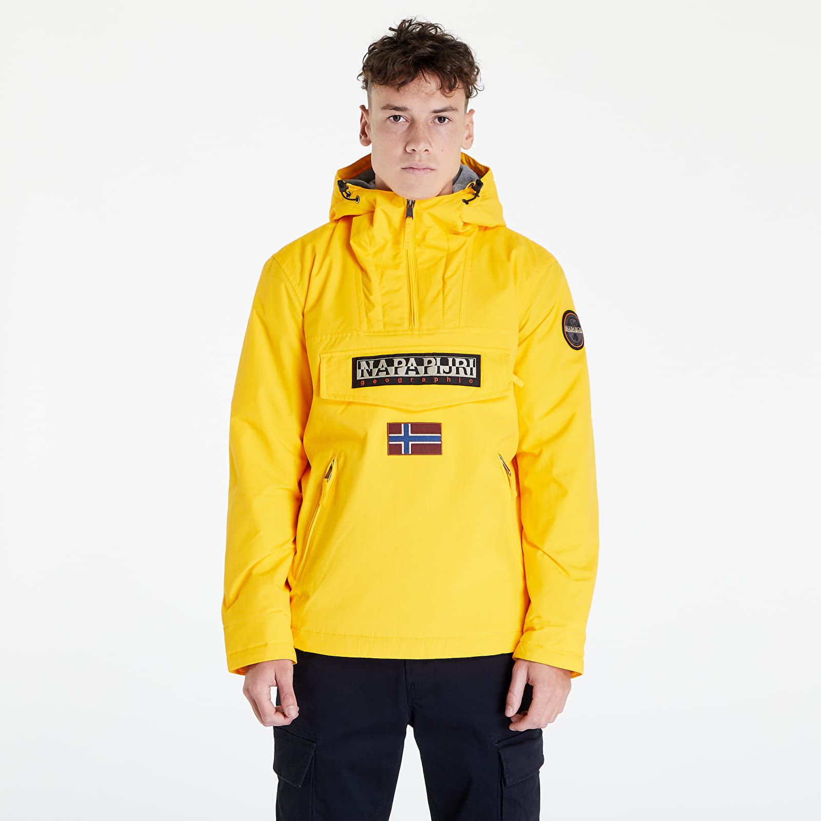 Yellow shop pullover windbreaker