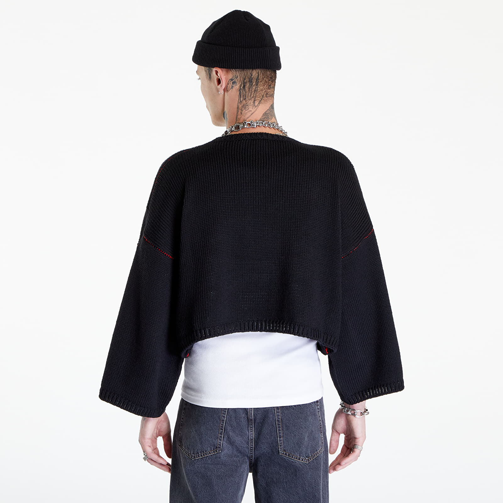 Pulovere Raf Simons Loose Fit Cropped Wool Jacquard Rs Sweater Black