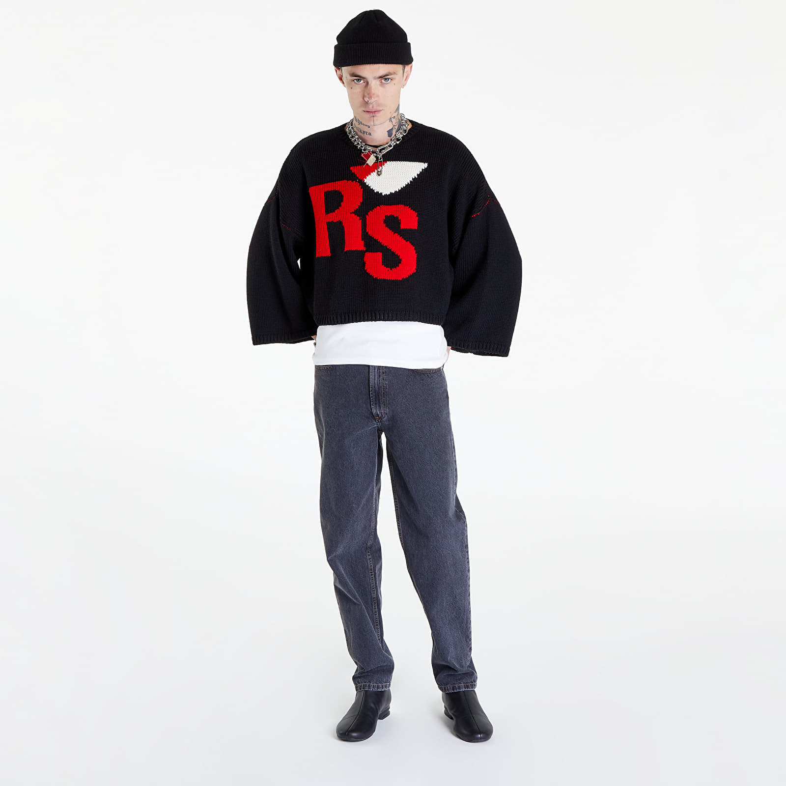 Pulovere Raf Simons Loose Fit Cropped Wool Jacquard Rs Sweater Black