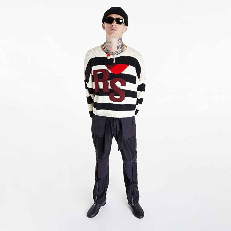 Raf Simons Loose Fit Cropped Wool Jacquard Rs Sweater White/ Black