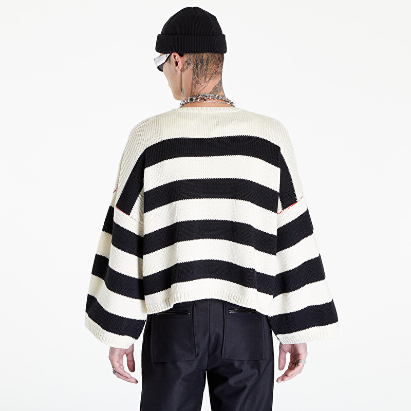 Raf Simons Loose Fit Cropped Wool Jacquard Rs Sweater White/ Black