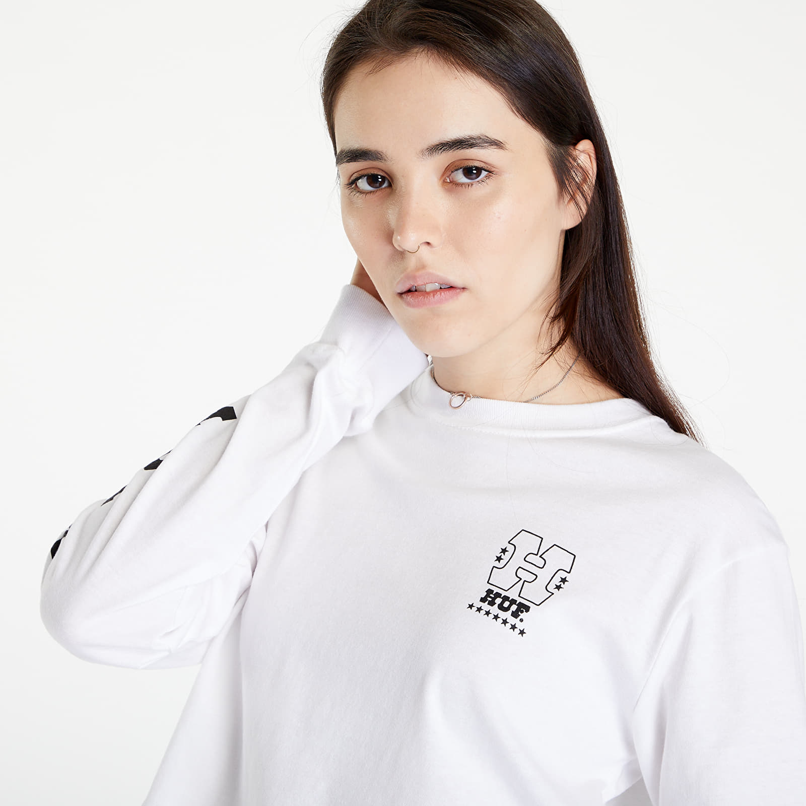 Trička HUF Wheelie L/S Crop Tee White