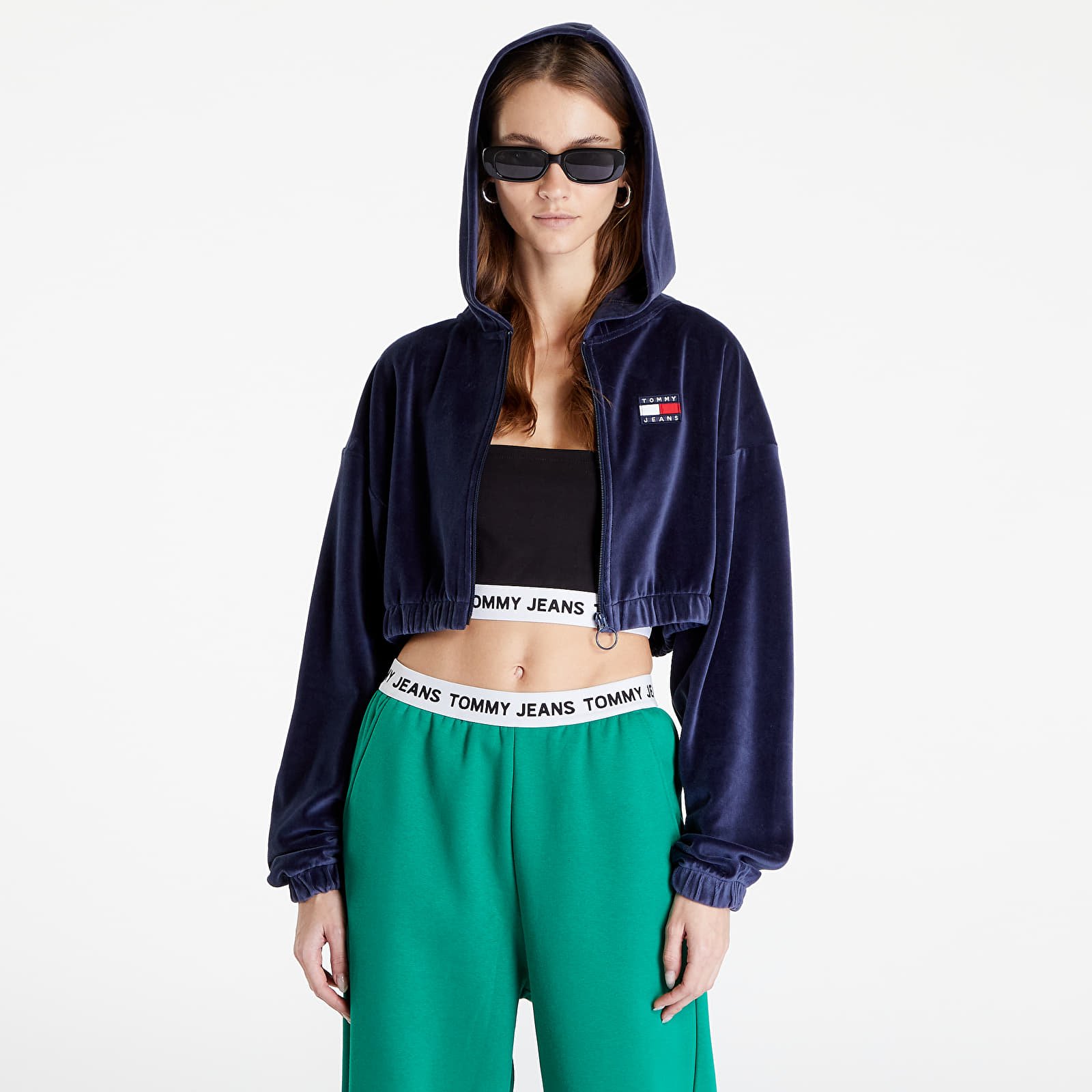 Hoodies and sweatshirts Tommy Jeans Super Crop Velour Zip Thru Twilight Navy Footshop