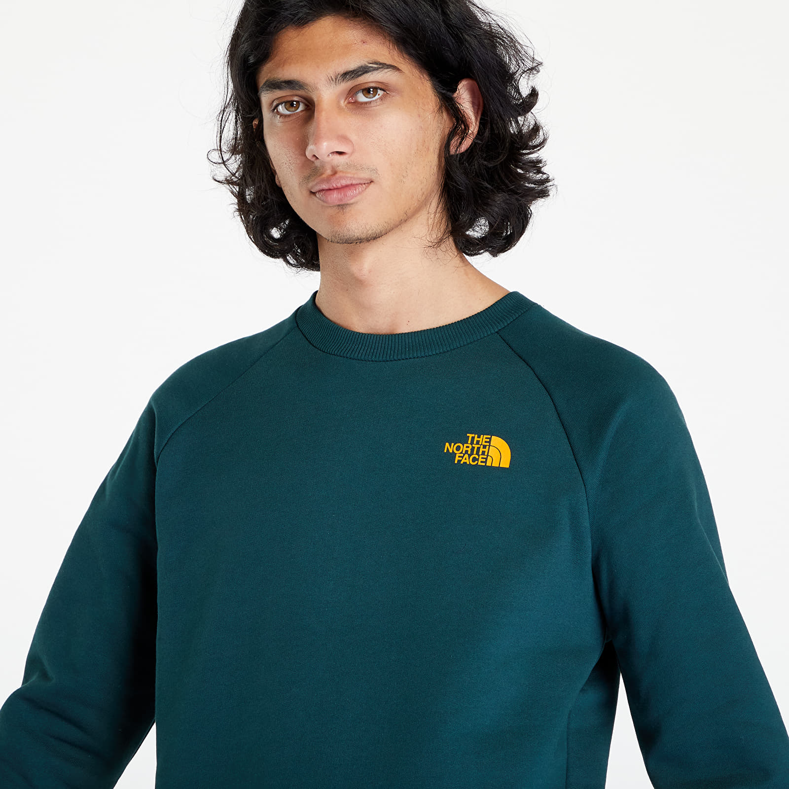 The north face raglan red box crewneck sweatshirt in black clearance