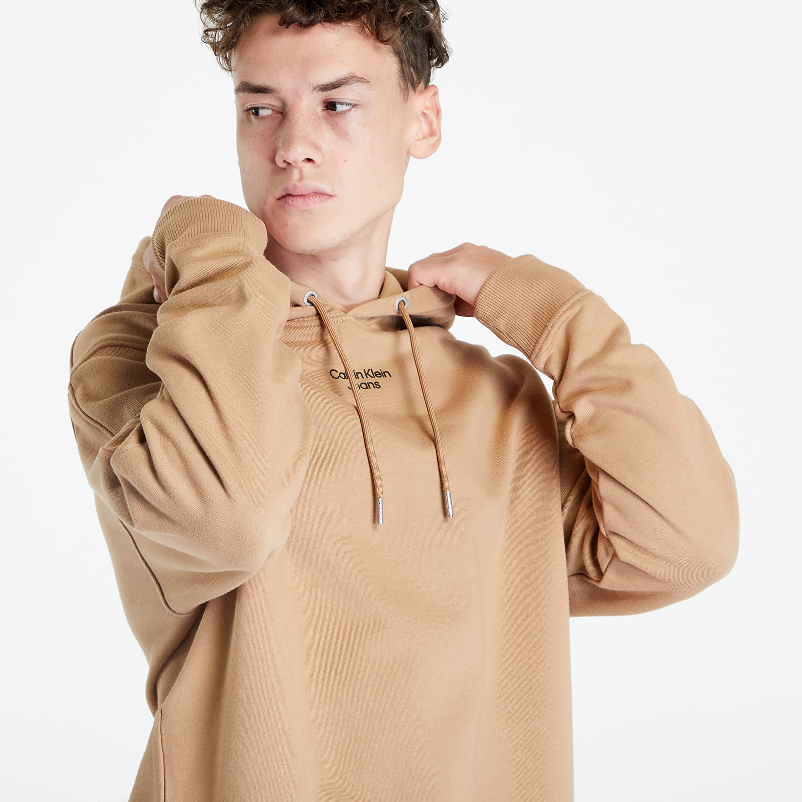Puloverji Calvin Klein Jeans Stacked Logo Hoodie Timeless Camel